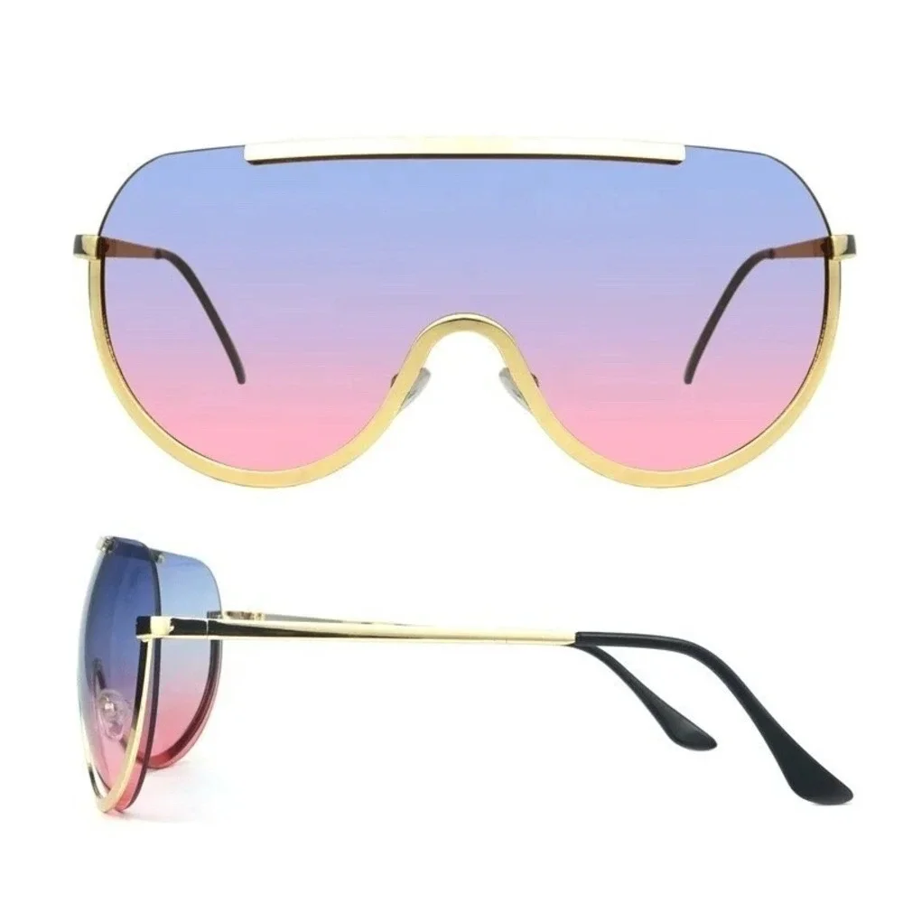 Shield Sunglasses Fashion Beach Paty Rapper‎ Lentes Gafas Gold Frame Men HipHop